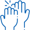 Three hands reaching upward with sparkles, representing care and support in pediatric dentistry.