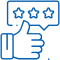 Thumbs up hand with three-star rating badge indicating excellent customer satisfaction and positive feedback.