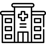 Hospital building with medical cross symbol representing healthcare facility
