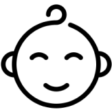 Happy smiling baby face with closed eyes and simple line drawing style