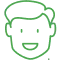 Simple green outline of smiling child's face representing pediatric dental care